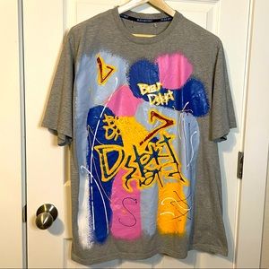 Bleu Dstrkt heather gray unique expressionism hand painted tee sz XL (?)
